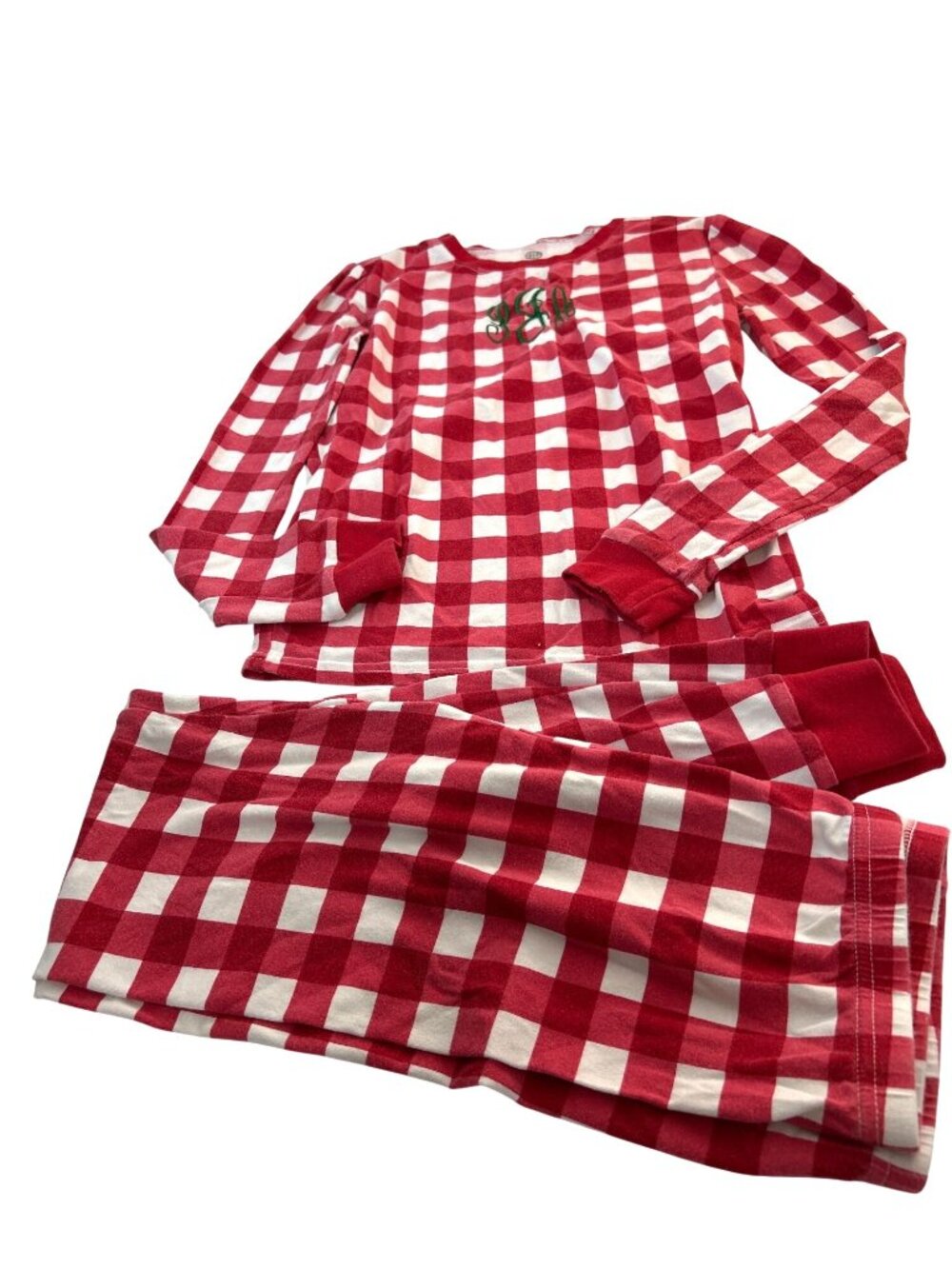 MARLEYLILLY Girls Pajamas Set Christmas Monogrammed Red/White/Green Plaid Size Y